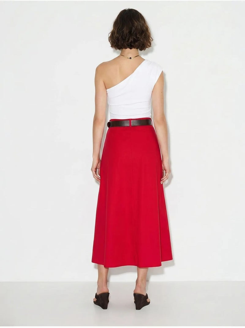 Saia maxi em linha a de cintura alta com cinto lucci Vermelho - Kiabi