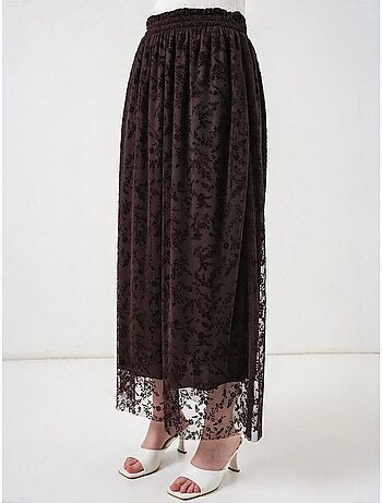 Saia maxi em linha a de cintura alta com flores bdart