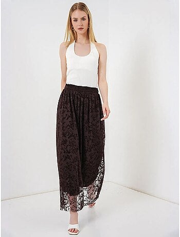 Saia maxi em linha a de cintura alta com flores bdart