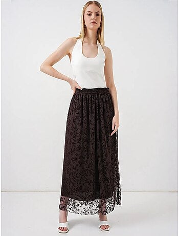 Saia maxi em linha a de cintura alta com flores bdart