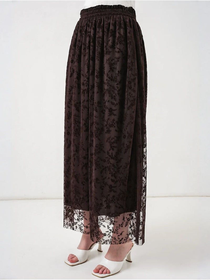 Saia maxi em linha a de cintura alta com flores bdart Castanho-chocolate - Kiabi
