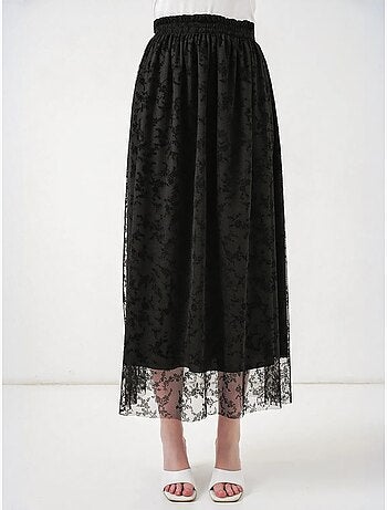 Saia maxi em linha a de cintura alta com flores bdart
