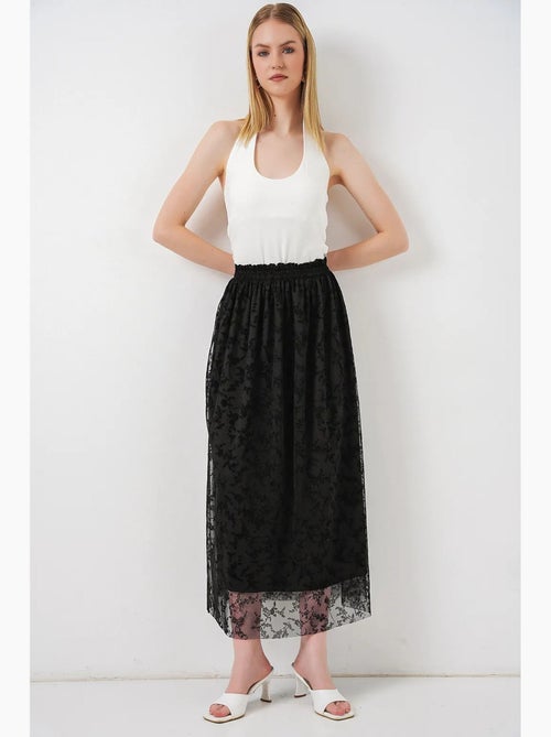 Saia maxi em linha a de cintura alta com flores bdart - Kiabi