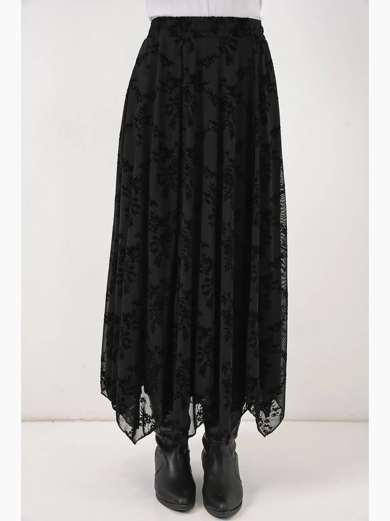 Saia maxi em linha a de cintura subida com padrão floral bdart Preto - Kiabi
