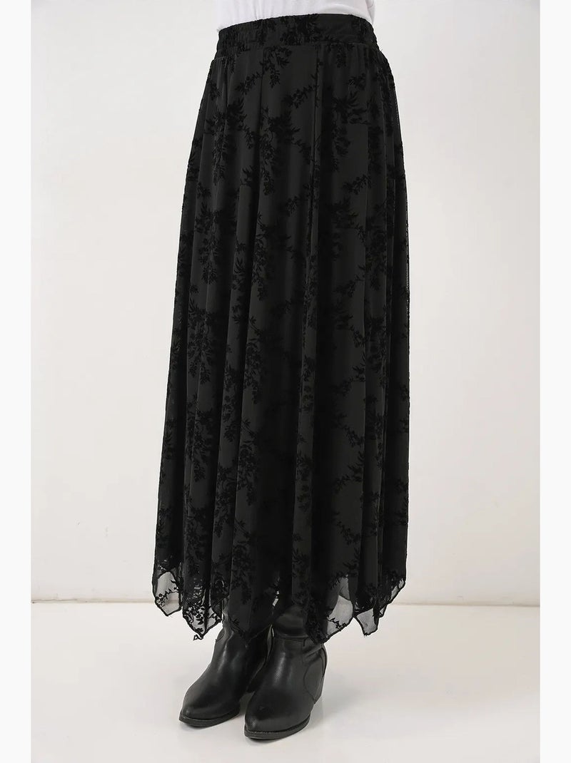 Saia maxi em linha a de cintura subida com padrão floral bdart Preto - Kiabi
