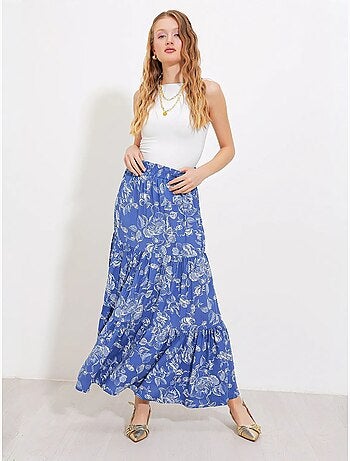 Saia maxi estampada de corte descontraído bdart