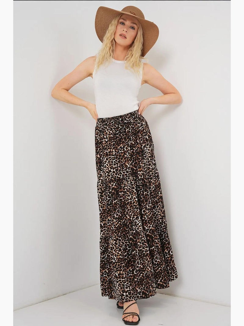 Saia maxi estampada de corte descontraído bdart Castanho-escuro - Kiabi