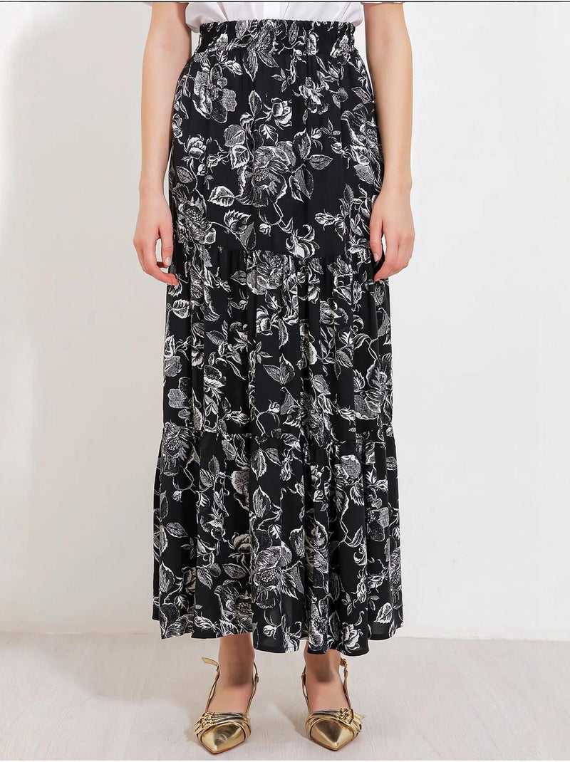 Saia maxi estampada de corte descontraído bdart Preto - Kiabi