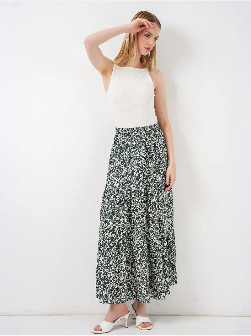 Saia maxi estampada de corte descontraído bdart Verde escuro - Kiabi
