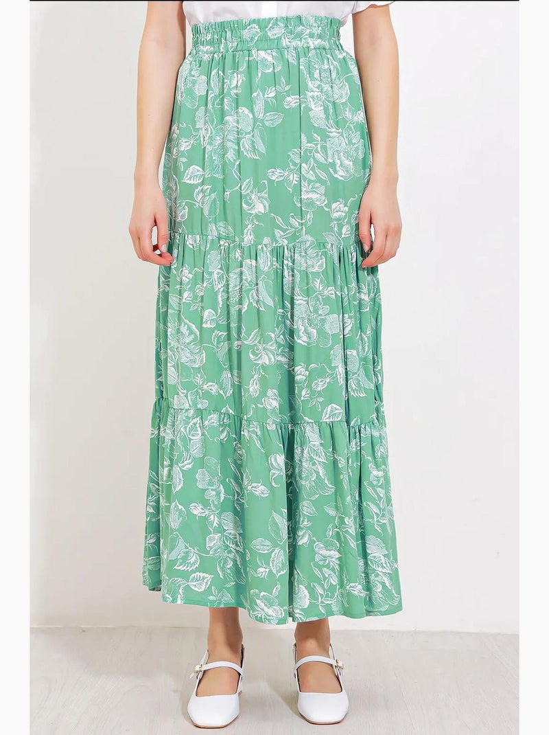 Saia maxi estampada de corte descontraído bdart Verde pastel - Kiabi