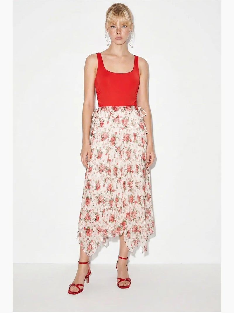 Saia maxi floral de cintura alta lucci Branco Vermelho - Kiabi