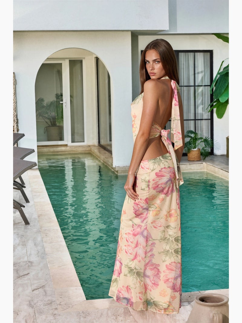 Saia maxi floral de cintura baixa hiccup Multicolorido - Kiabi