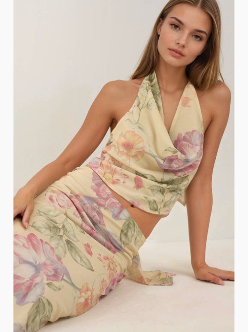 Saia maxi floral de cintura baixa hiccup - Kiabi Saia maxi floral de cintura baixa hiccup - Kiabi