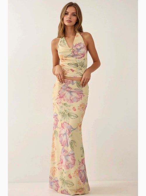 Saia maxi floral de cintura baixa hiccup - Kiabi Saia maxi floral de cintura baixa hiccup - Kiabi