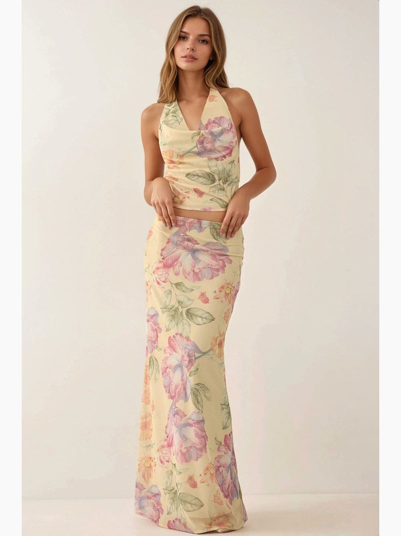 Saia maxi floral de cintura baixa hiccup Multicolorido - Kiabi