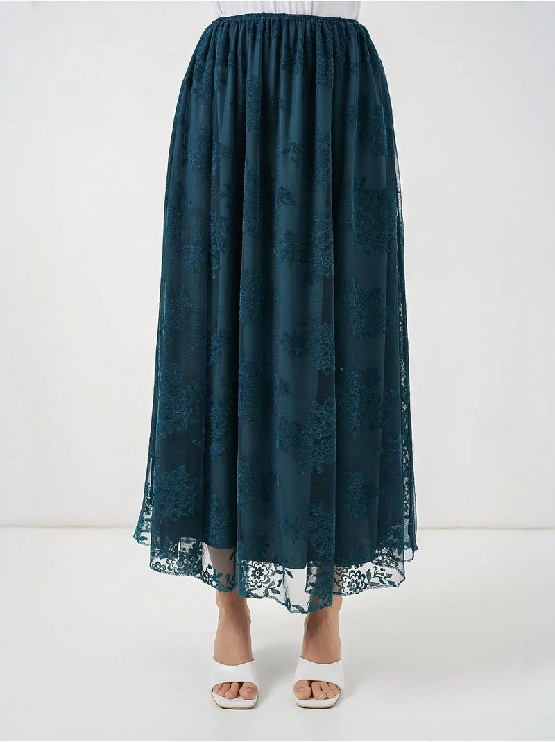 Saia maxi floral de cintura subida bdart Azul-petróleo - Kiabi