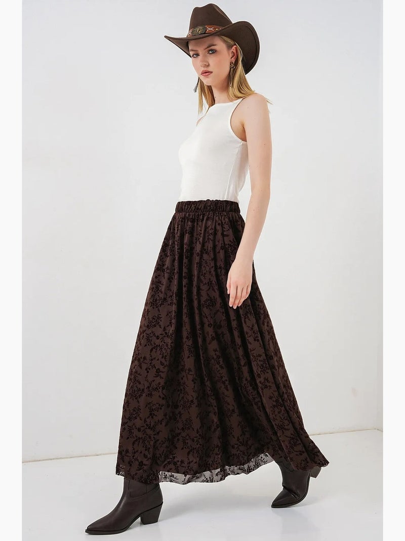 Saia maxi floral de cintura subida bdart Castanho-chocolate - Kiabi
