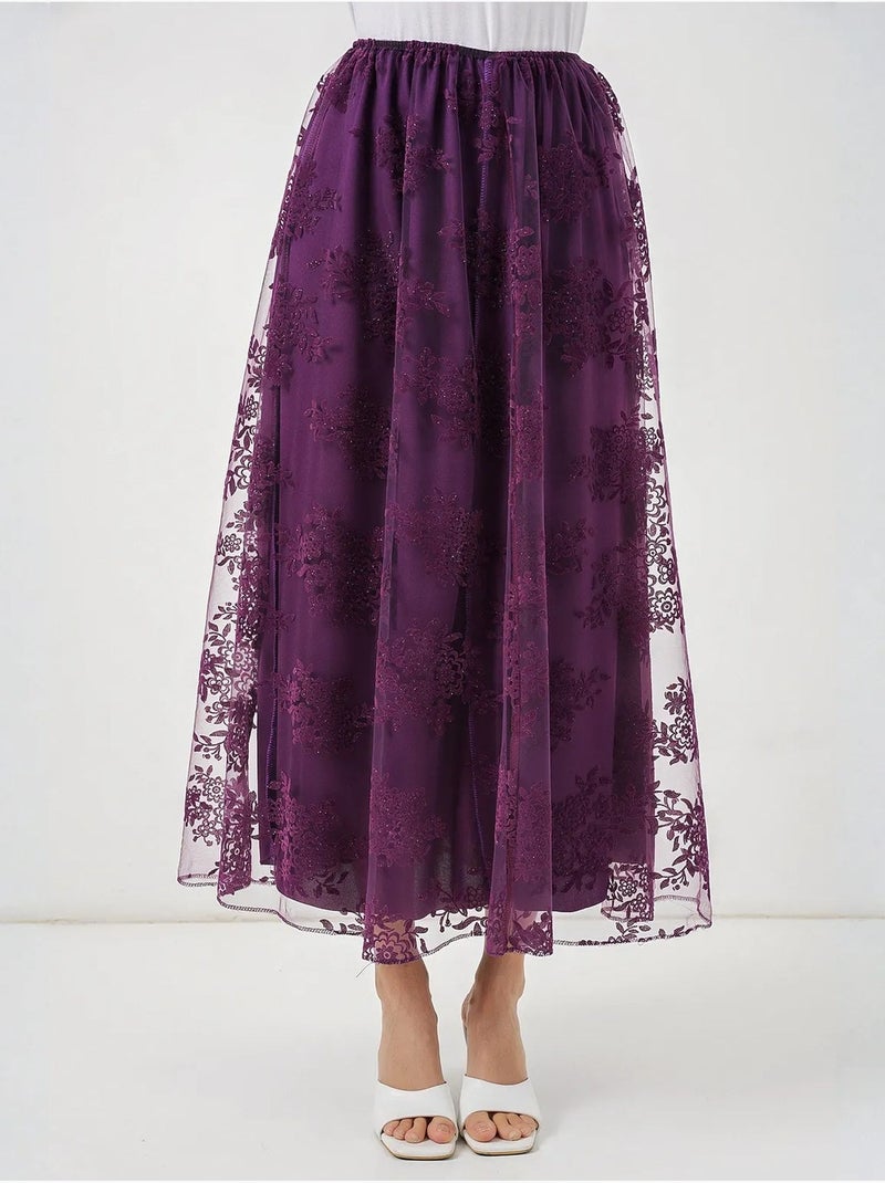 Saia maxi floral de cintura subida bdart Roxo berinjela - Kiabi