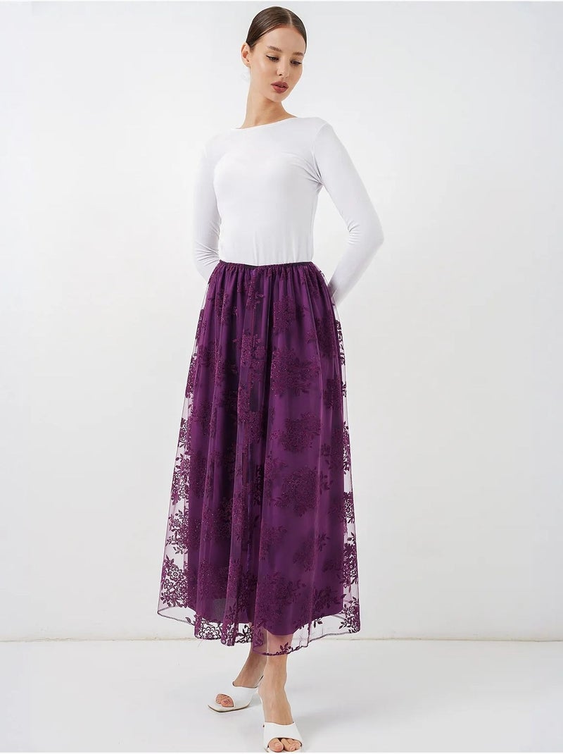 Saia maxi floral de cintura subida bdart Roxo berinjela - Kiabi