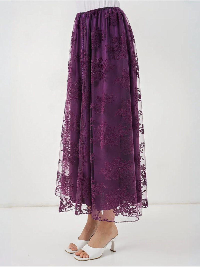 Saia maxi floral de cintura subida bdart Roxo berinjela - Kiabi