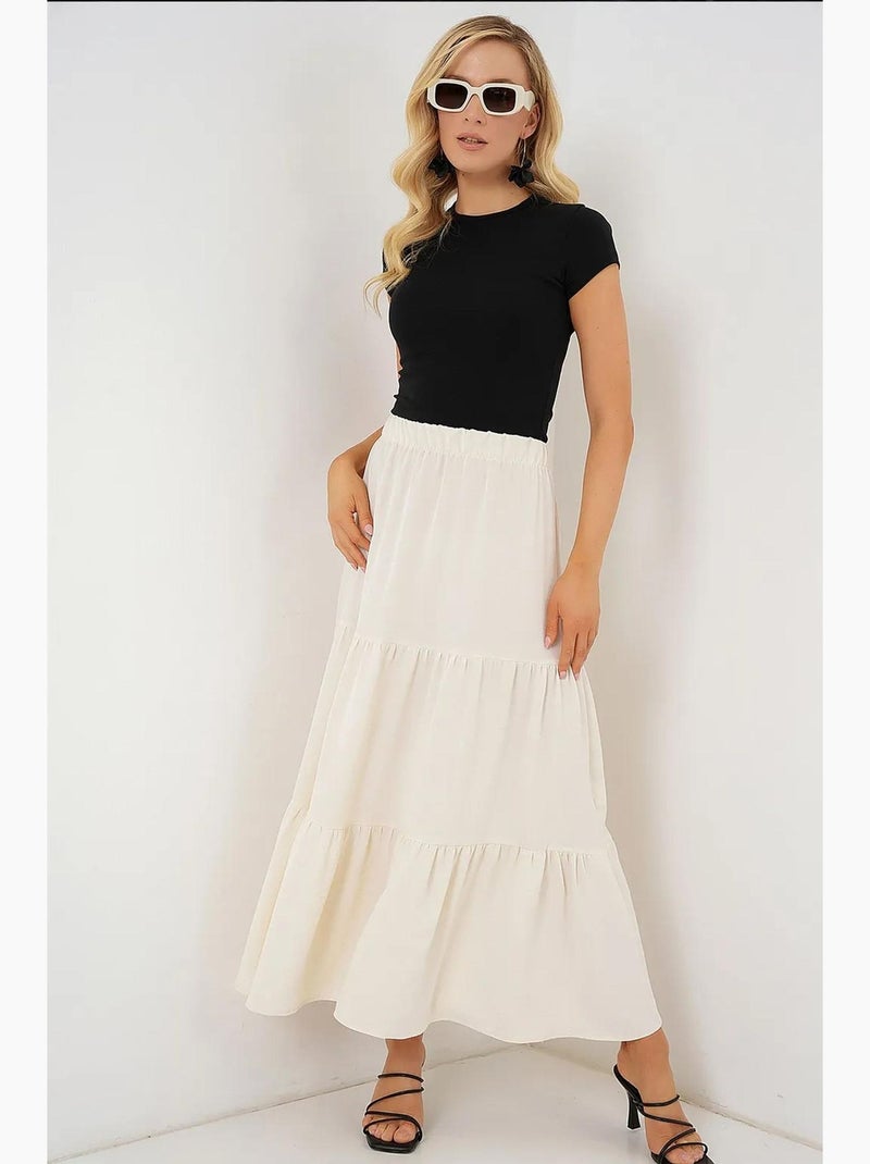 Saia maxi texturizada bdart Creme - Kiabi