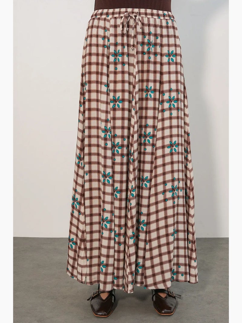 Saia maxi xadrez de cintura alta bdart Creme - Kiabi