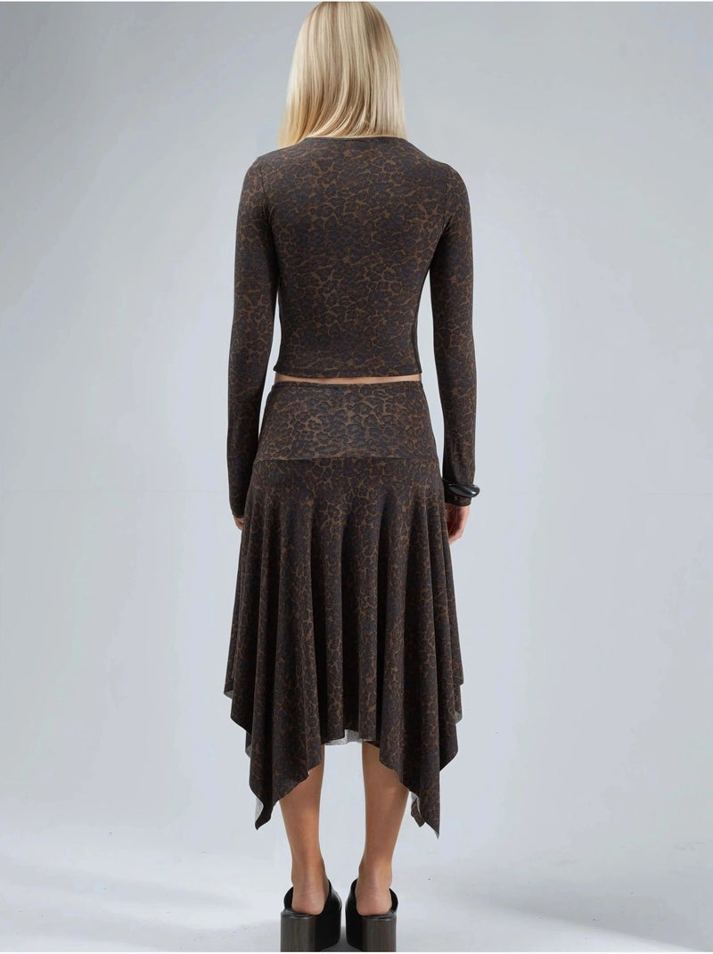 Saia midi assimétrica de cintura subida com estampado leopardo busem Castanho-claro - Kiabi