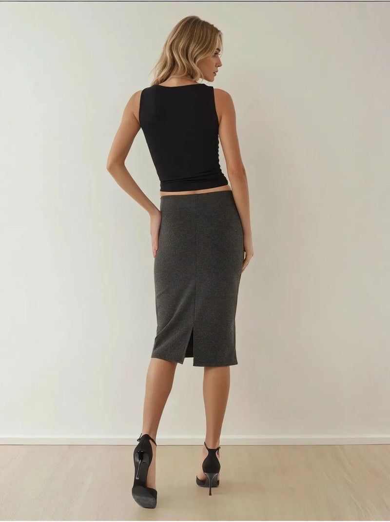Saia midi bodycon de cintura subida hiccup Cinza-preto - Kiabi