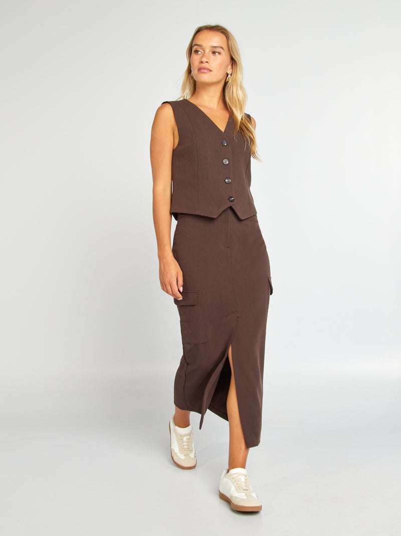 Saia midi com bolsos com aba CASTANHO - Kiabi
