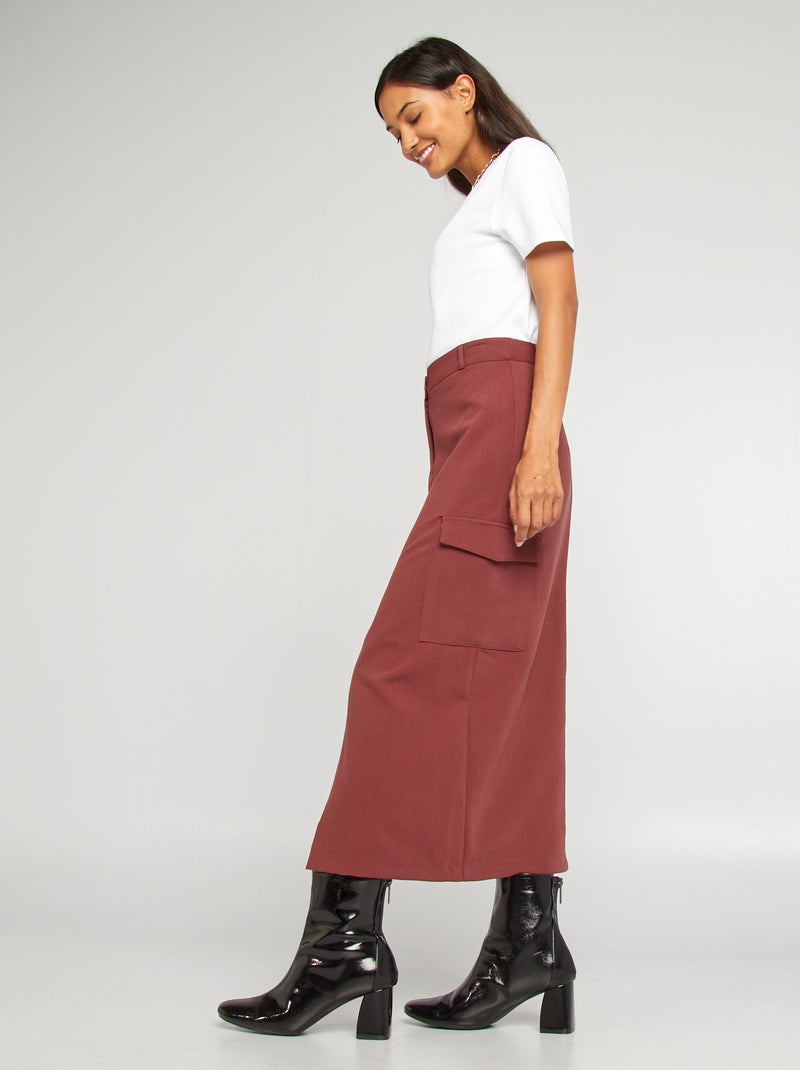 Saia midi com bolsos com aba VERMELHO - Kiabi