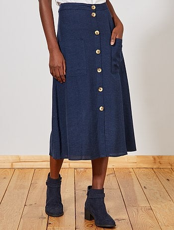 Saia midi com botões e efeito linho - Kiabi