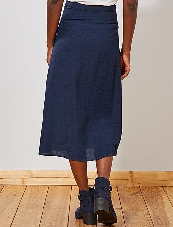 Saia midi com botões e efeito linho - Kiabi