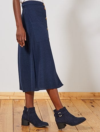 Saia midi com botões e efeito linho - Kiabi