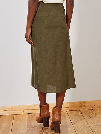 Saia midi com botões e efeito linho - Kiabi