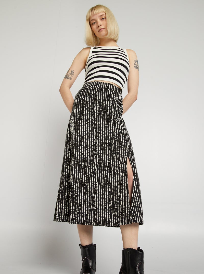 Saia midi com cintura subida PRETO - Kiabi