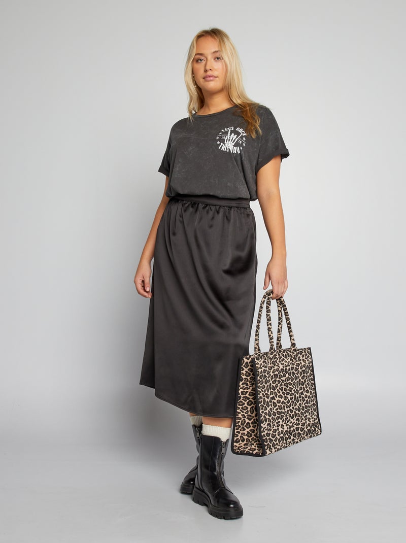 Saia midi com efeito acetinado Preto - Kiabi