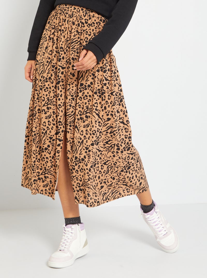 Saia midi com estampado animal BEGE - Kiabi