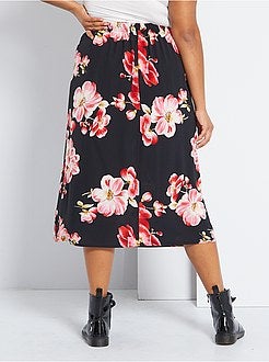 Saia midi com estampado flores - Kiabi