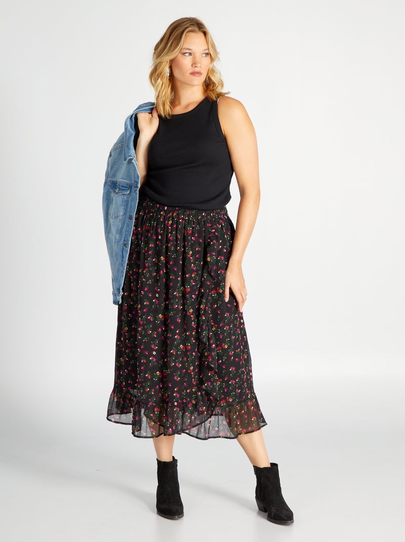 Saia midi com estampado PRETO - Kiabi