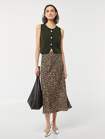 Saia midi com motivo leopardo