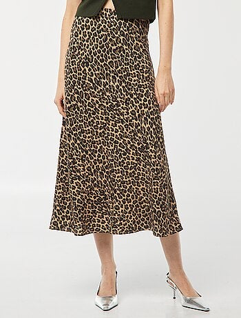 Saia midi com motivo leopardo