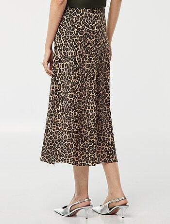 Saia midi com motivo leopardo
