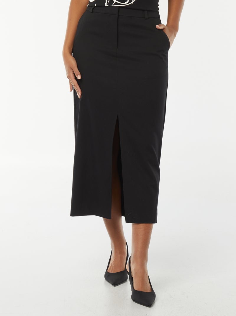 Saia midi com racha à frente Preto - Kiabi