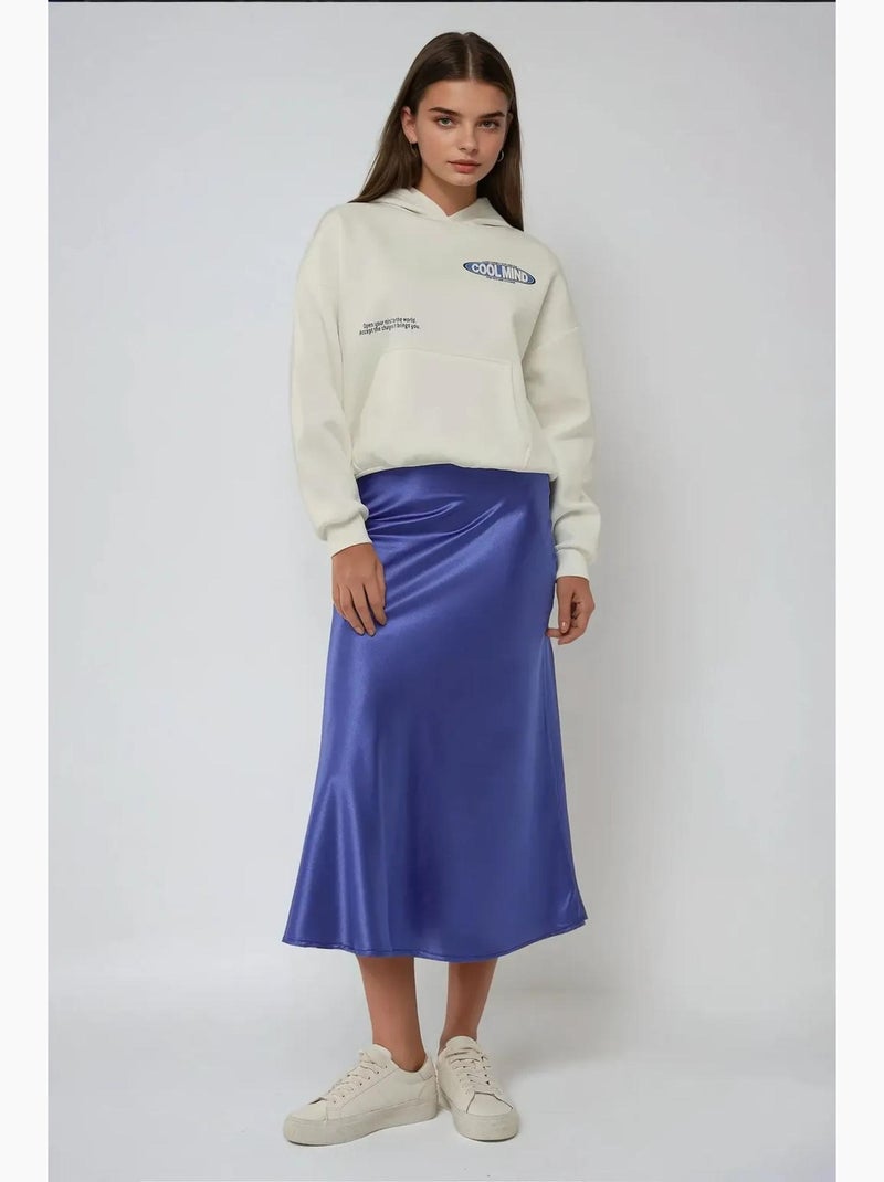 Saia midi de cetim de cintura subida hiccup Azul-cobalto - Kiabi