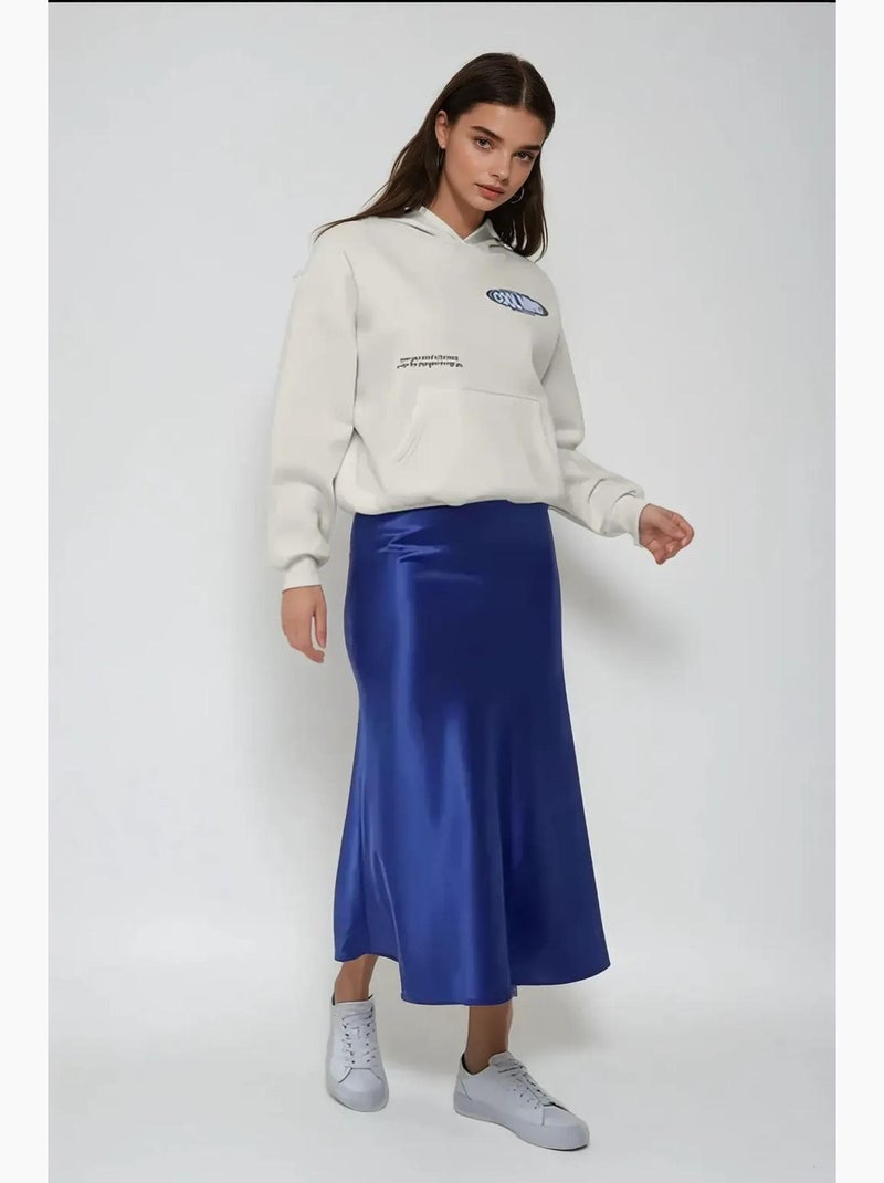 Saia midi de cetim de cintura subida hiccup Azul-cobalto - Kiabi