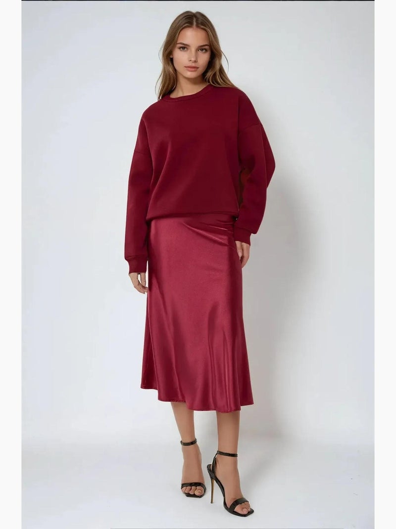 Saia midi de cetim de cintura subida hiccup Vermelho bordô - Kiabi