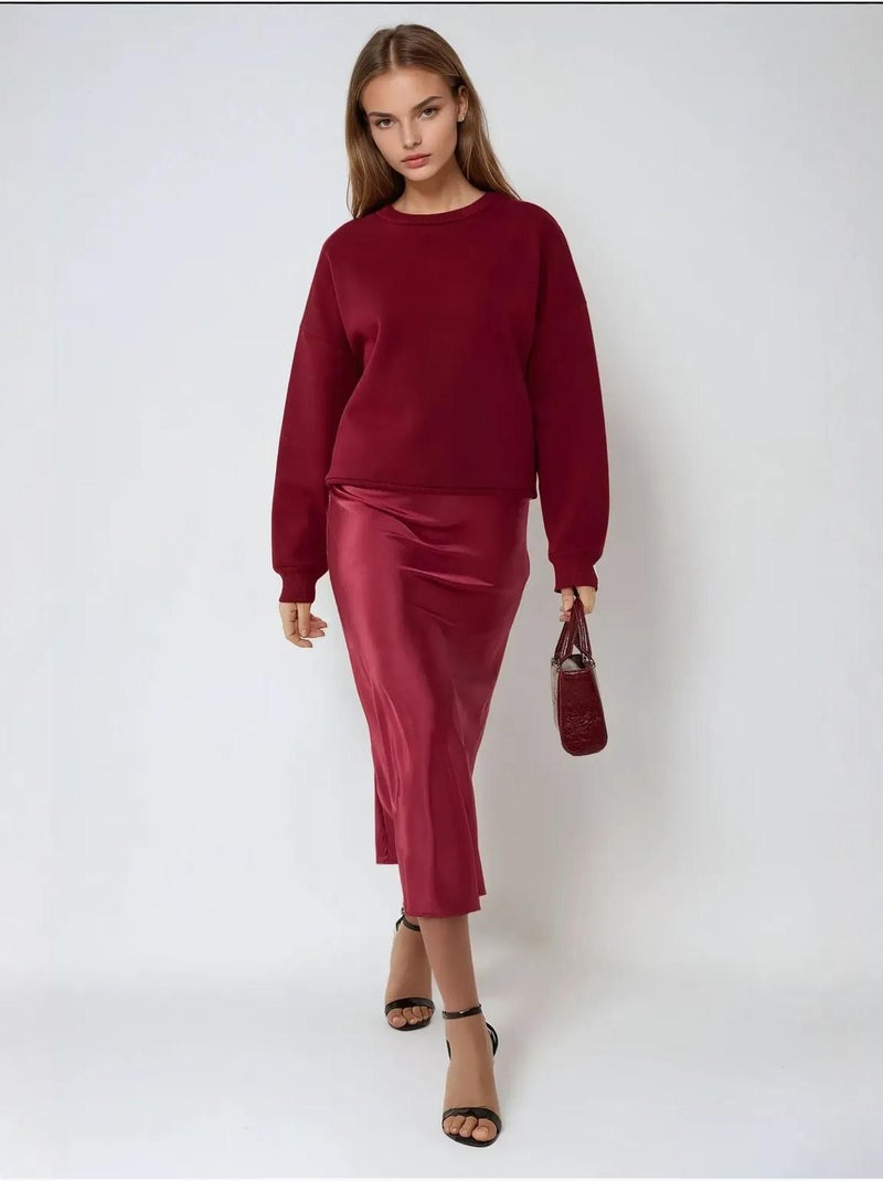 Saia midi de cetim de cintura subida hiccup Vermelho bordô - Kiabi