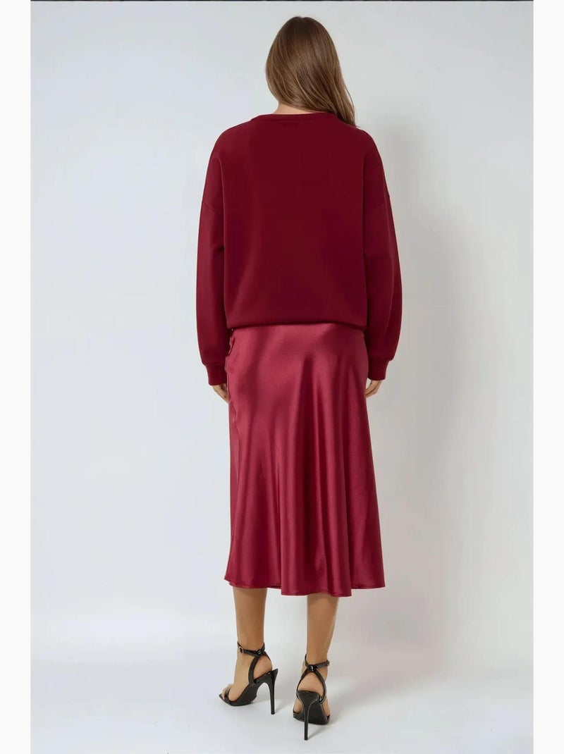 Saia midi de cetim de cintura subida hiccup Vermelho bordô - Kiabi
