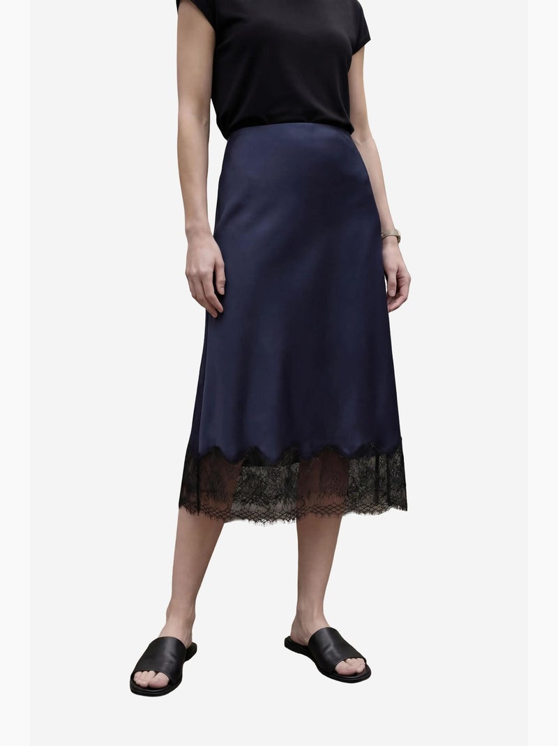 Saia midi de cetim de cintura subida my fashion Azul-marinho - Kiabi