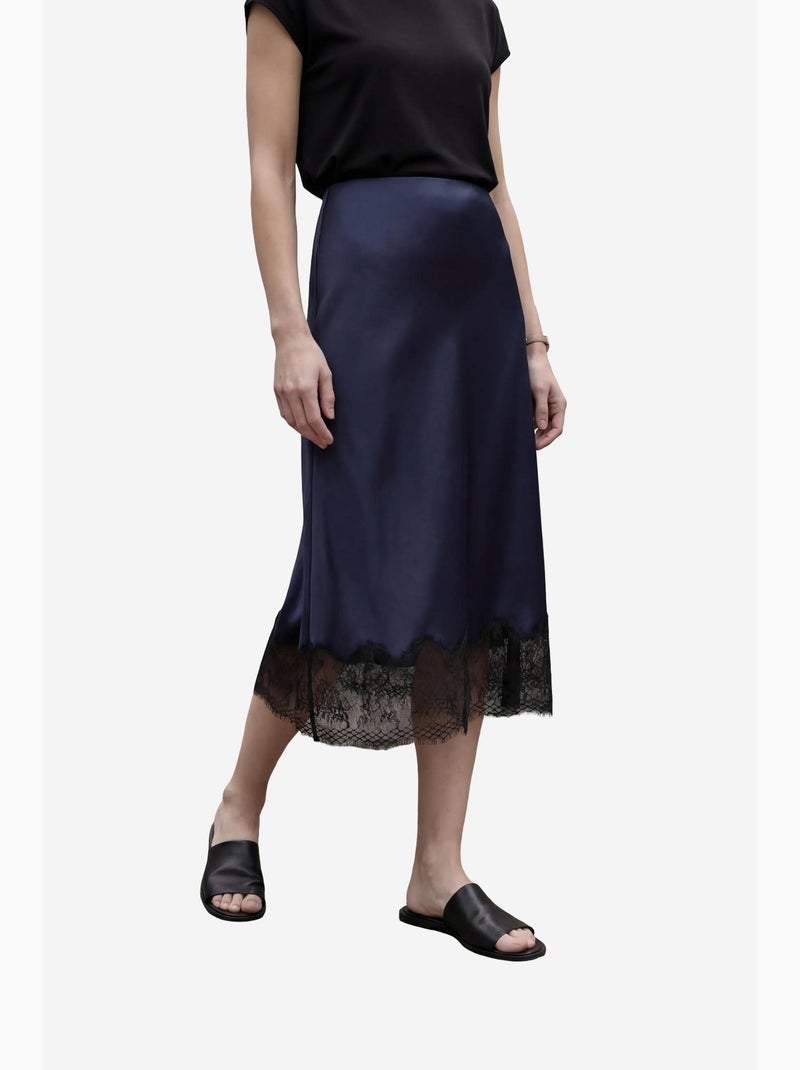 Saia midi de cetim de cintura subida my fashion Azul-marinho - Kiabi
